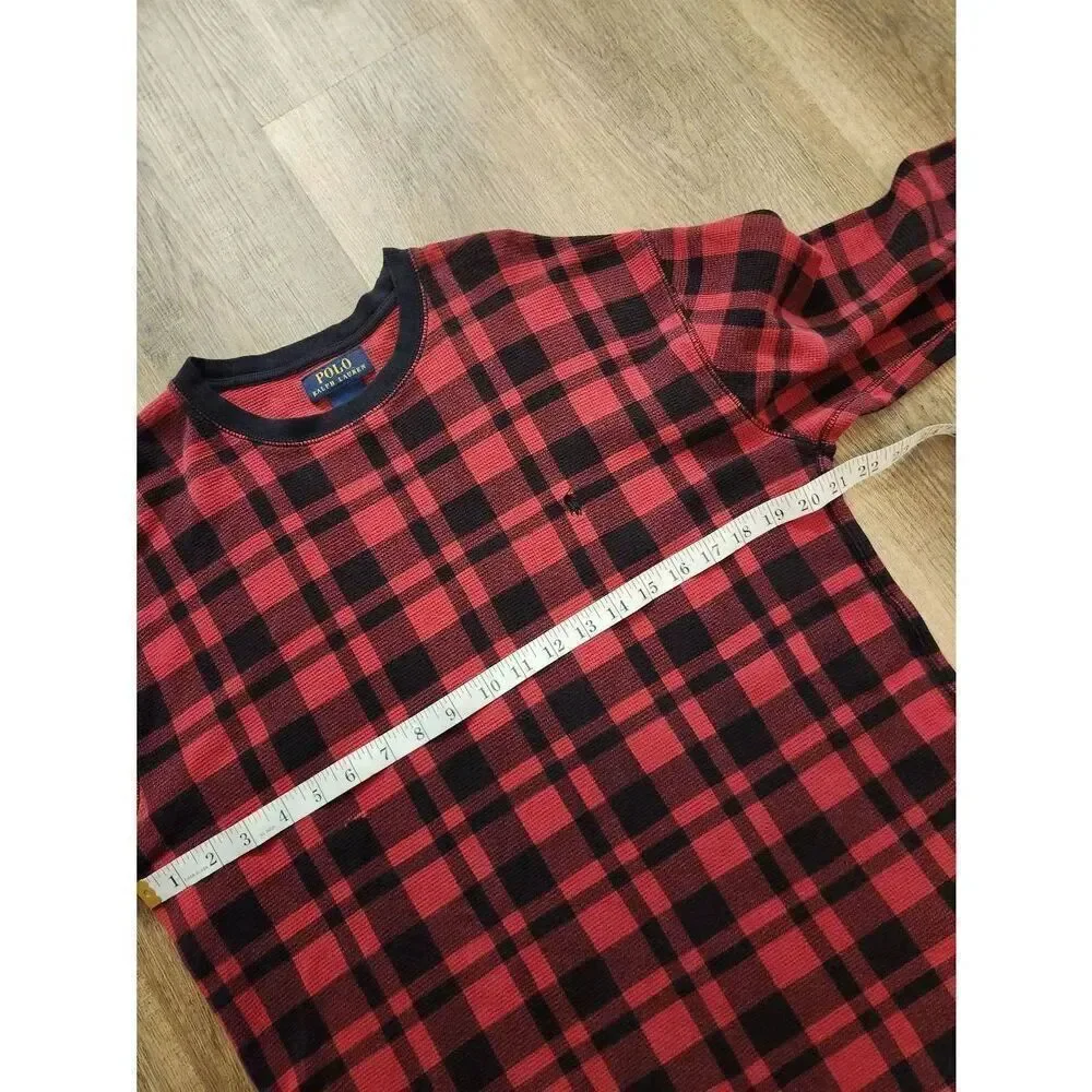 Polo Ralph Lauren Waffle Knit thermal men XL longsleeve crewneck pony Plaid mult